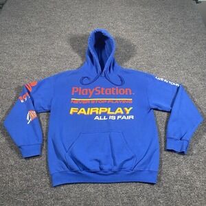 Vintage Fairplay Playstation Hoodie Mens M Spell Out Gamer Never Stop Playing